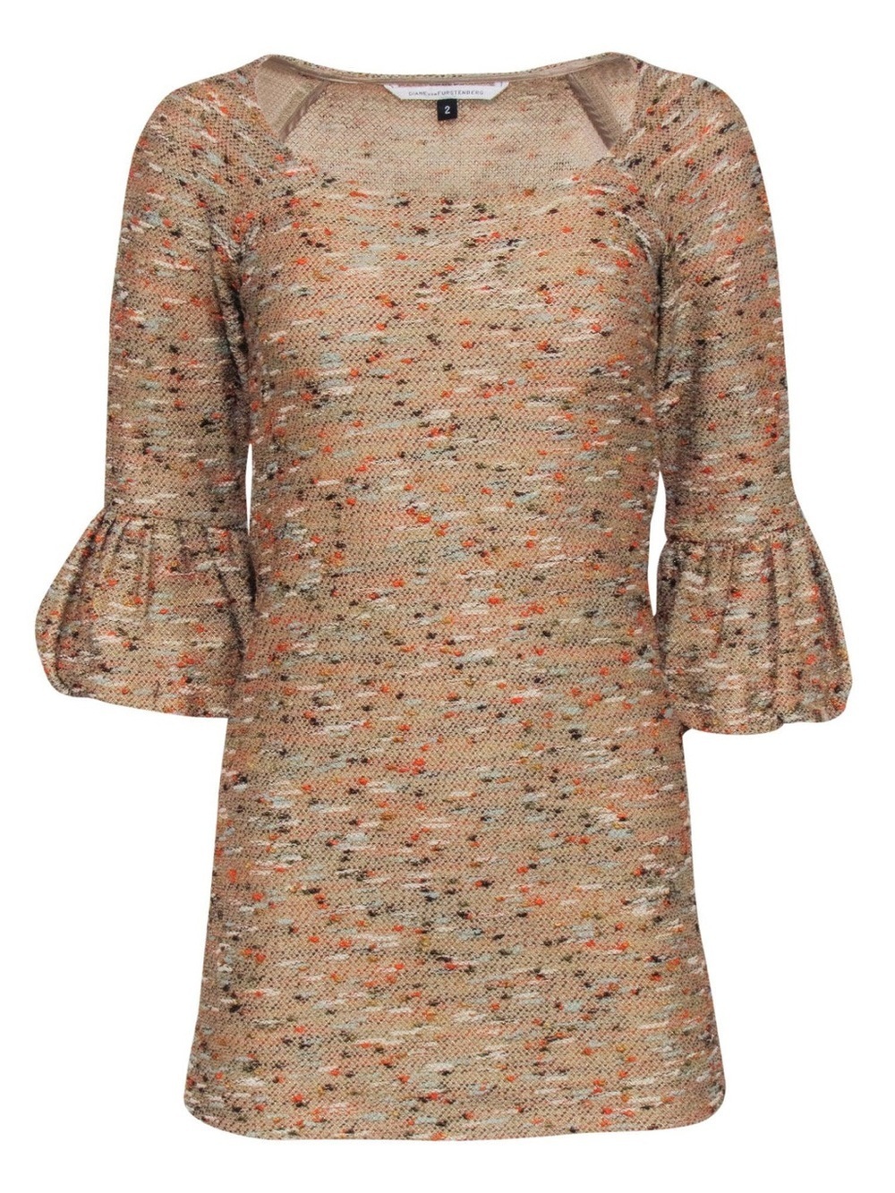 NWT DIANE VON FURSTENBERG BROWN MINI TWEED DRESS WITH GLITTER DETAILS